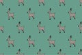 Doodle deer christmas pattern. Naive style. Green background.